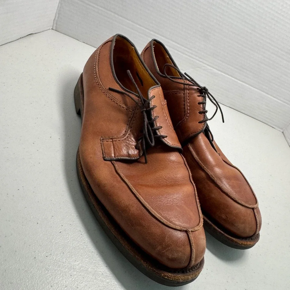 Classic Allen Edmonds Mens 11.5 B Stockbridge Tan Brown Leather Split‎ Toe Derby